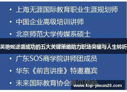 吴艳妮逆袭成功的五大关键策略助力职场突破与人生转折